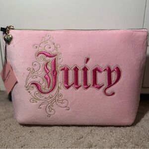 Juicy Couture Pink Velvet Embroidered Logo Cosmetic Pouch